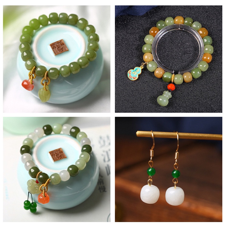 Chuỗi Hạt Đá Hetian Tự Nhiên Màu Trắng Vàng Dùng Làm Vòng Tay diy