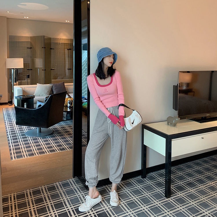 Áo sweater lửng tay dài phong cách Hàn Quốc mới năm 2021
