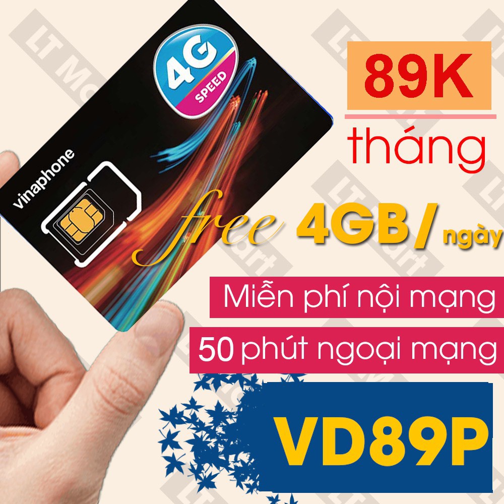 sim 4G Vina VD89P (VD89Plus)- 120GB/tháng chỉ với 89k/tháng +Miễn phí cuộc gọi