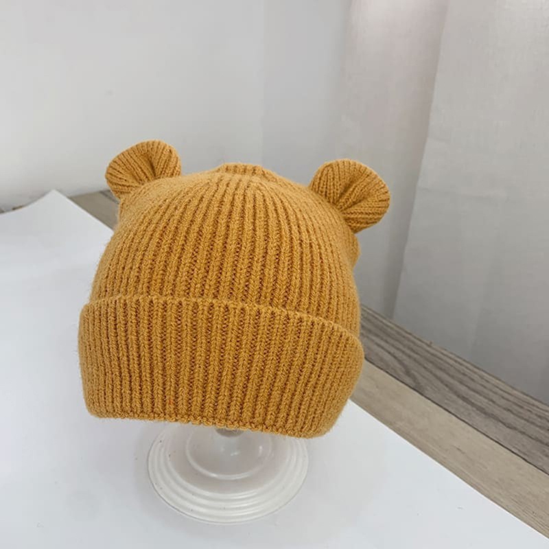 Mũ beanie dệt kim có tai gấu dễ thương thời trang thu đông cho bé nhiều màu sắc