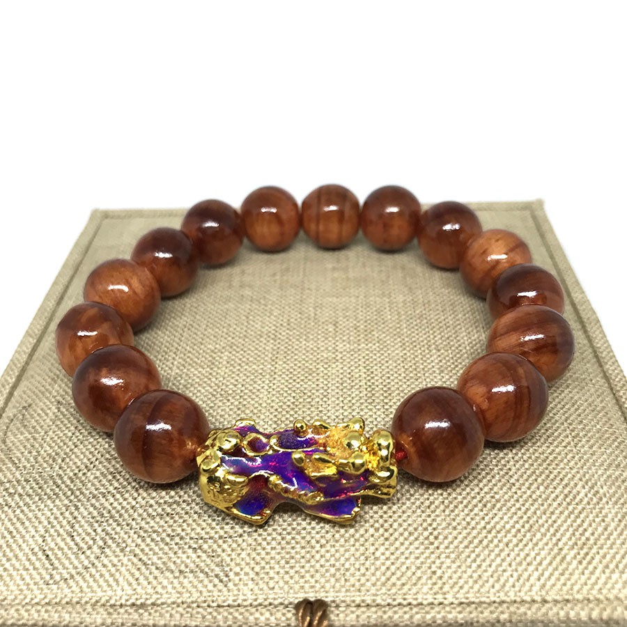 AG203C - VÒNG TAY GỖ HUYẾT LONG 12MM MIX TỲ HƯU ĐỔI MÀU