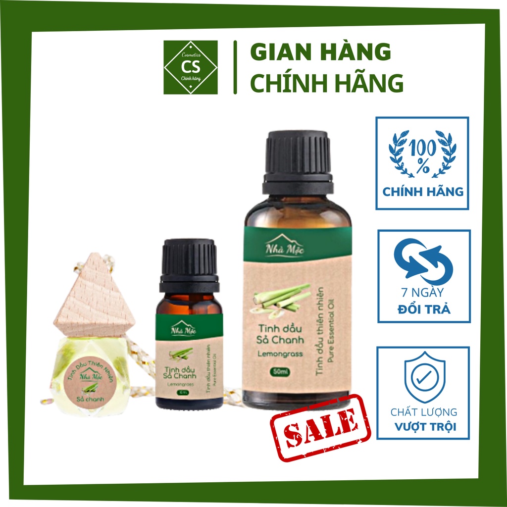 Tinh dầu thiên nhiên Nhà Mộc nguyên chất treo xe 13 mùi Sả Chanh, Bạc Hà chai 10ml, 50ml