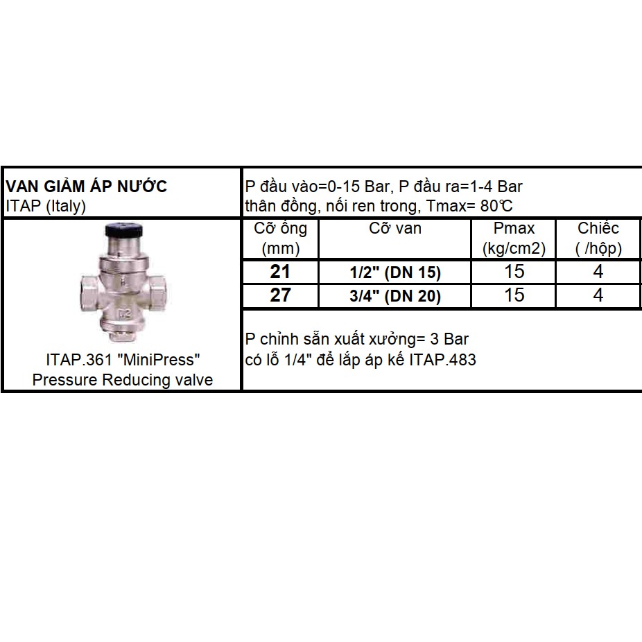 Van Giảm áp nước Itap.361  van điều áp Itap