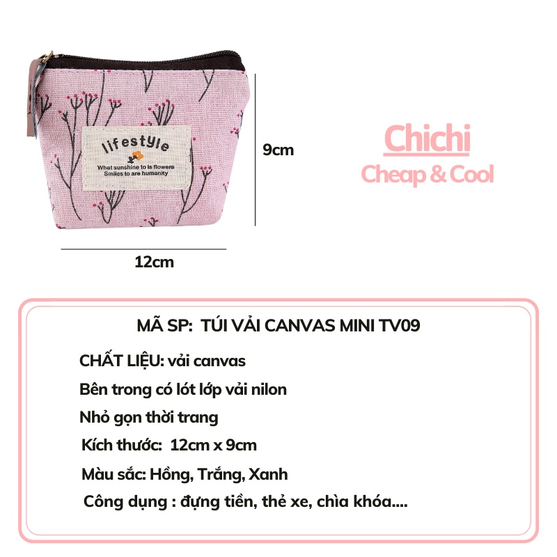 Túi ví nữ mini cầm tay vải canvas đựng đồ nhỏ dễ thương phong cách hàn quốc ChiChi TV09