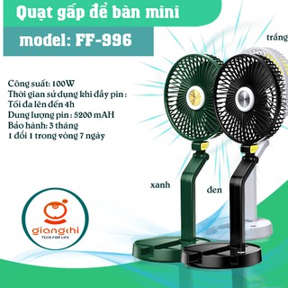 Quạt Mini Cầm Tay Sạc Pin Gấp Gọn thế hệ mới 2021 FF-996 Để Bàn Có 3 Tốc Độ Gió Làm Mát, Cổng USB, Xoay 180 Độ 5.0