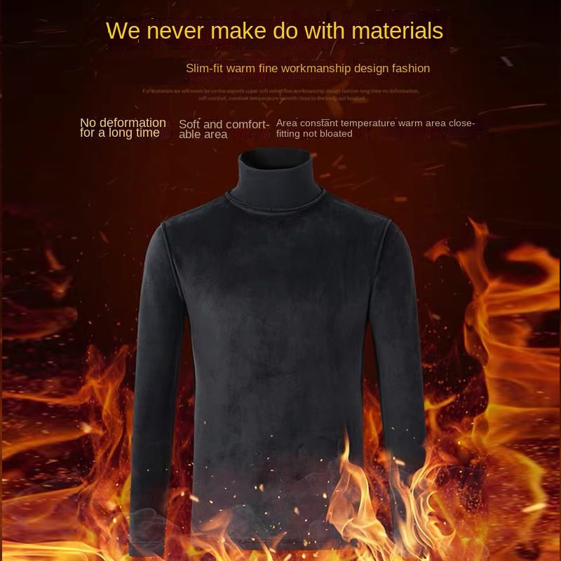 Áo thun tay dài cổ lọ bằng vải nhung dày dặn giữ ấm thời trang cho nam