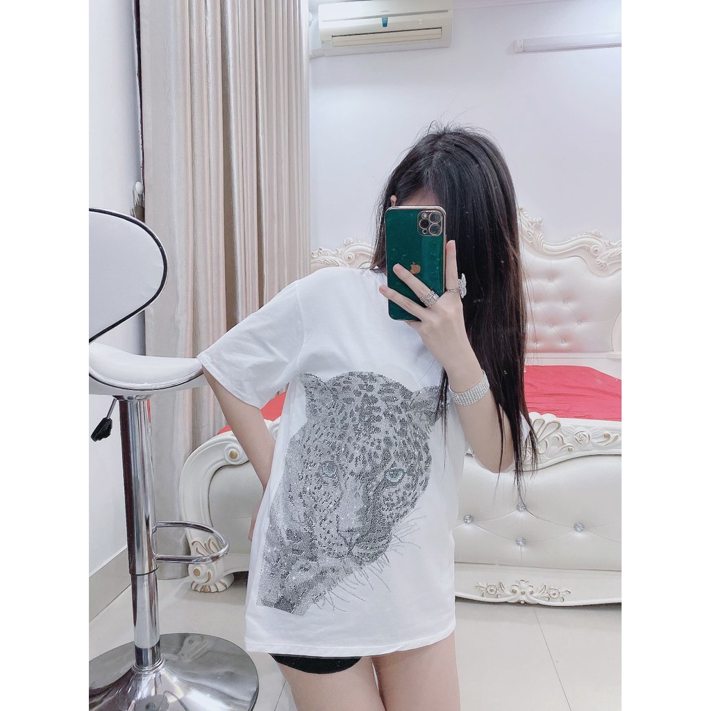 Áo phông nữ đính đá hổ mắt xanh nam nữ fom rộng cao cấp [XEM CLIP Ạ | BigBuy360 - bigbuy360.vn
