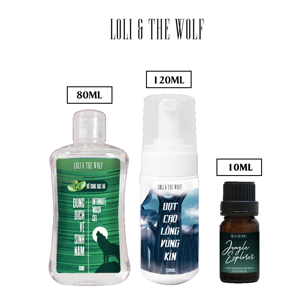 Bộ sản phẩm &quot;Wild Night&quot; Loli The Wolf dành cho nam: 1 ddvs nam 80ml + 1 nước hoa vùng kín nam 10ml + 1 bọt cạo lông