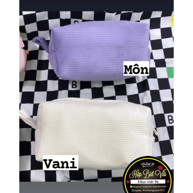 Hộp bút vải nhung tăm màu pastel