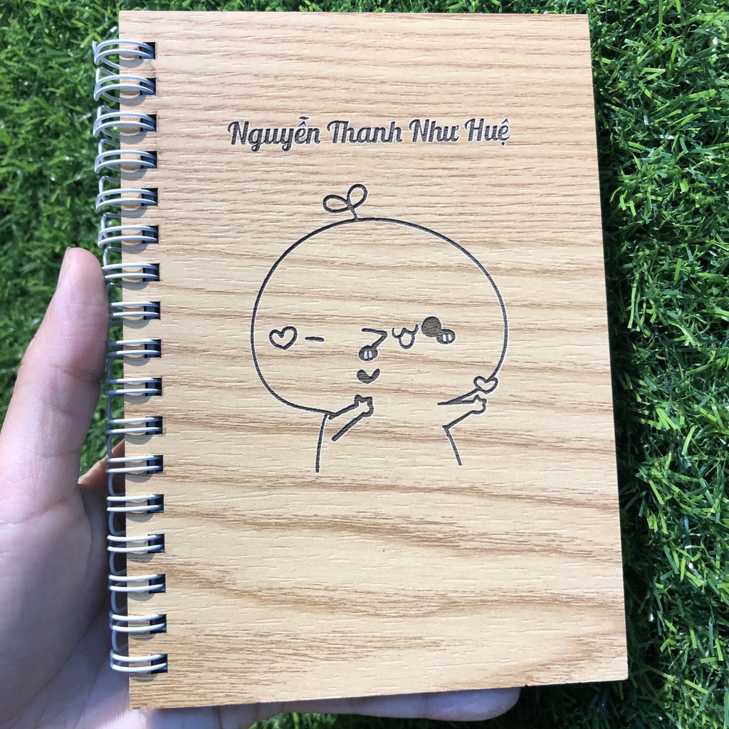 Sổ tay cá nhân - Sổ bìa gỗ thiết kế theo yêu cầu - Khắc hình chibi sticker cute