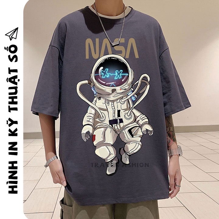 Áo thun tay lỡ form rộng, dáng unisex vải tici in NASA form oversize < 75kg NTL111