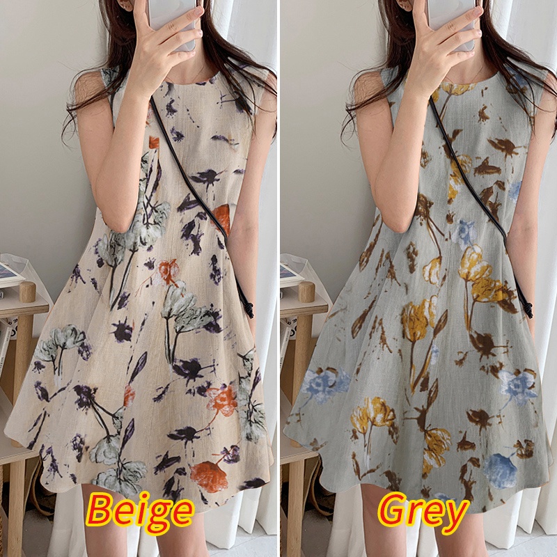 Đầm Zanzea ngắn không tay cổ tròn in họa tiết hoa phong cách Vintage Hàn Quốc dành cho nữ