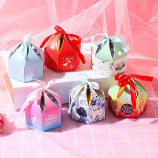 Hộp giấy gấp lục giác nhũ vàng HN39 hộp gấp cute hộp dễ thương