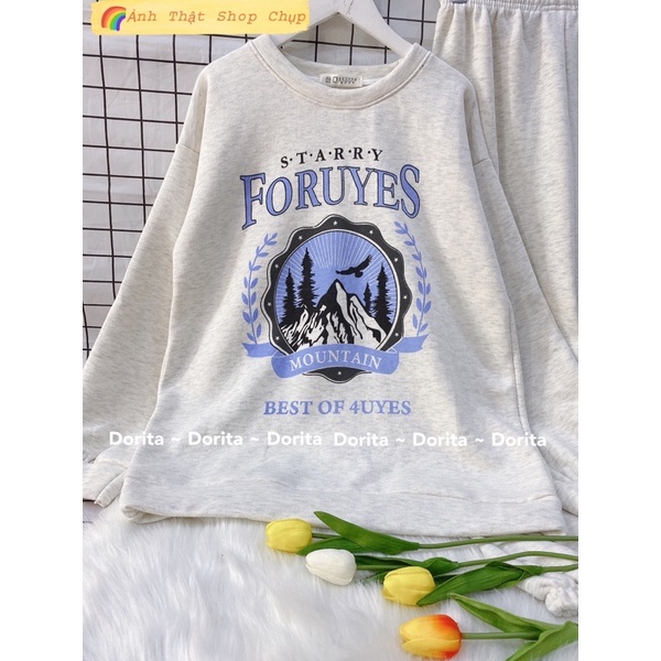 [Ảnh thật/Video] Set Nỉ Foruyfs form oversize, Bộ Nỉ quần ống boom áo dài tay hoodie form rộng Ulzzang - DoritaBoutique