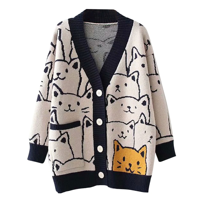Áo Khoác Len Cardigan Họa Tiết Gấu Hoạt Hình Dễ Thương Cho Nữ