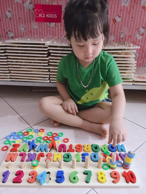 [ Nhập TOYAPR10 giảm 10K] Giáo Cụ Montessori Cột Tính Học Đếm Và Ghép Chữ Cái In Hoa Tiếng Anh Bằng Gỗ
