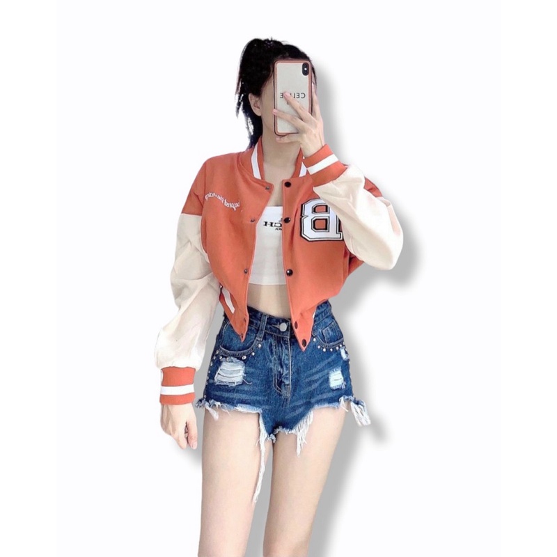 Áo Khoác Bomber Nữ Cúc Bấm Da Lộn Lên Form Chuẩn Hình - CLITUS FASHION