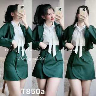 Set 3 món công sở chân váy có lót kèm áo sơmi trơn áo khoác vest ngoài T850a
