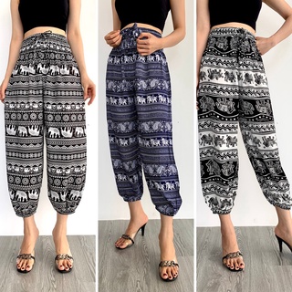 Quần lanh ống rộng họa tiết thổ cẩm AMYRA - Quần ống rộng mặc nhà có bo chân trung niên,cho mẹ,trẻ đều được QU001