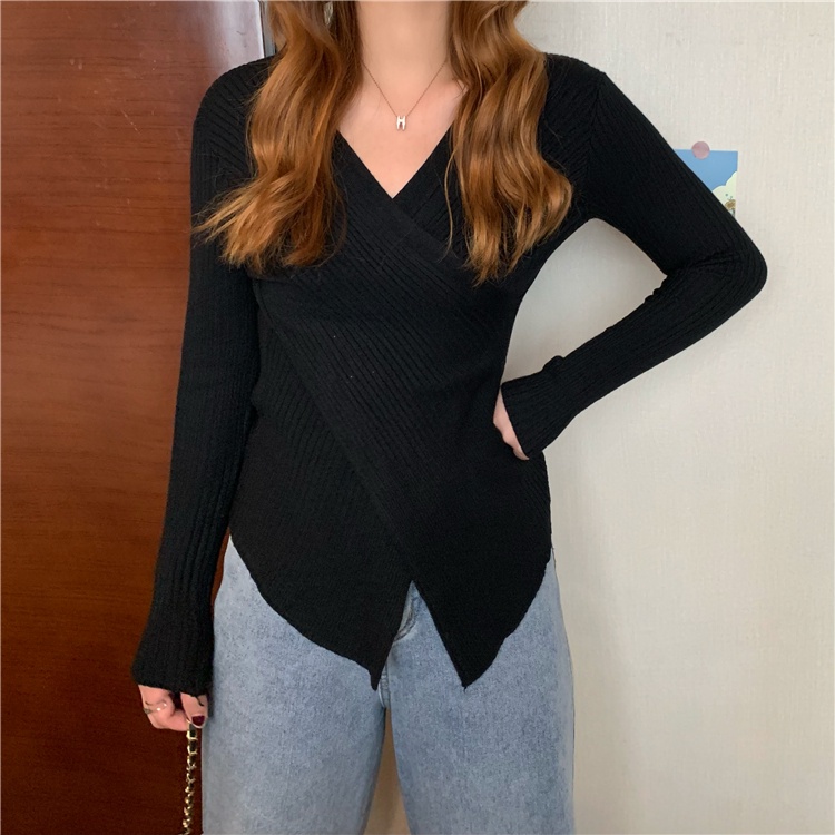 [Áo len nữ cổ V vạt chéo] Áo len dệt kim nữ dáng ôm hàng quảng châu | BigBuy360 - bigbuy360.vn