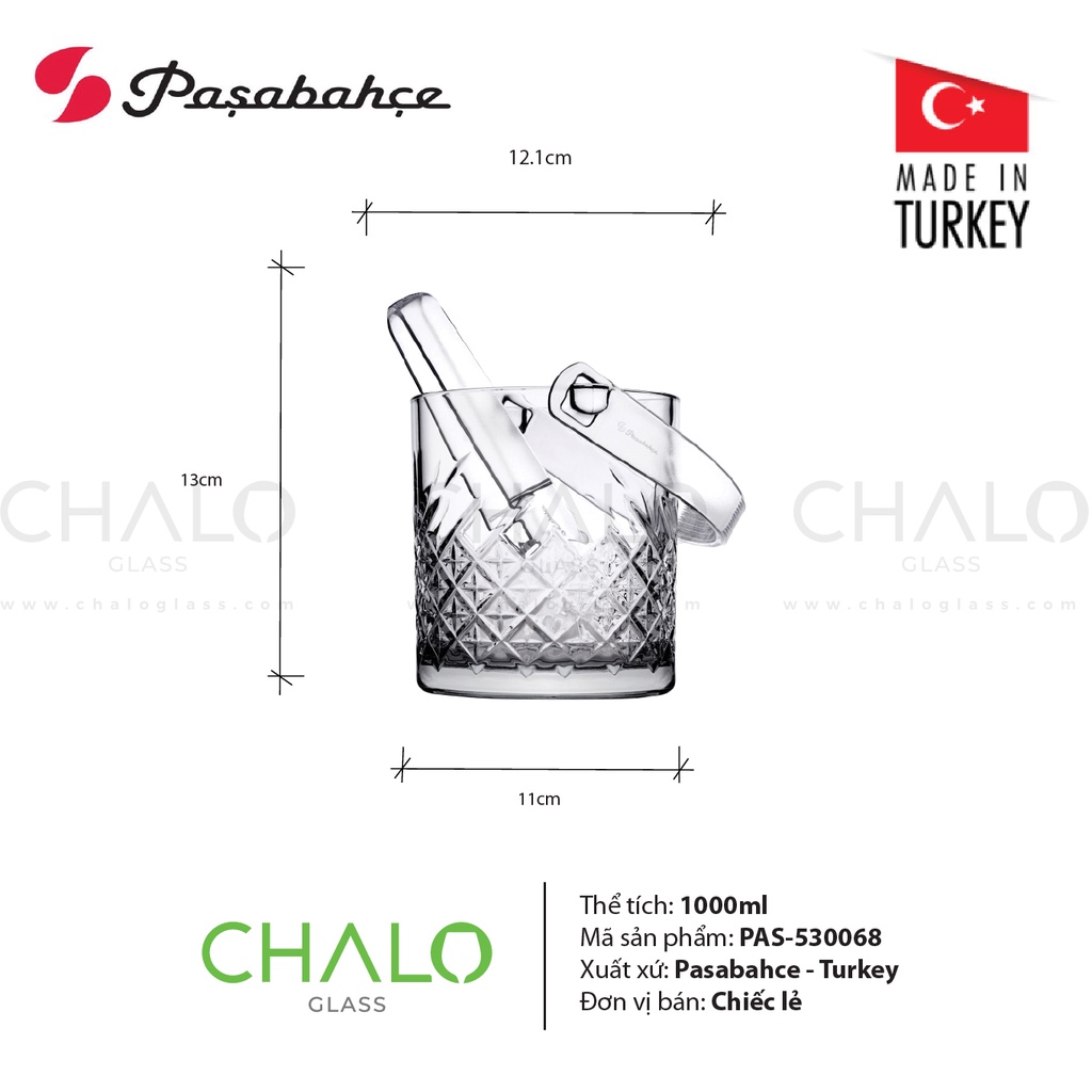 [Made in Turkey] Xô ướp đá thủy tinh Pasabahce Timeless 1000ml - 530068