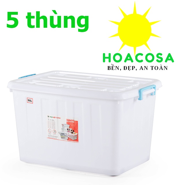 Bộ 5 Thùng/ 10 Thùng nhựa đa năng 90 Lít (90L) 6 bánh xe- Đồ Gia Dụng Hoacosa.