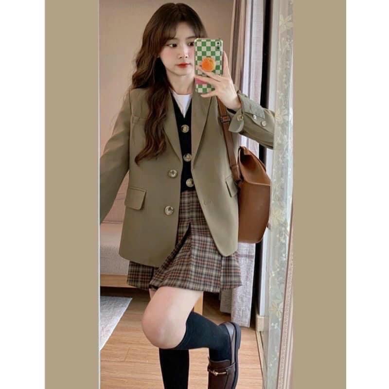 Áo khoác blazer new màu nâu tây (2 lớp, có đệm vai)