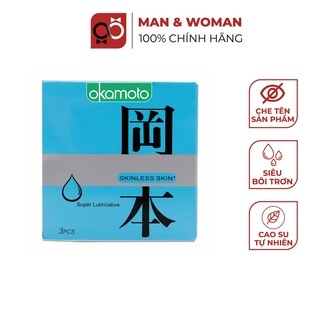 Bao cao su Okamoto Siêu mỏng, Nhiều gel bôi trơn Super Lubricative Hộp 3 cái CON302