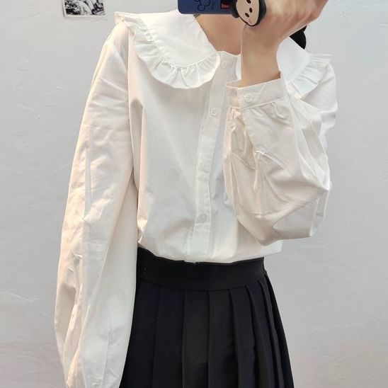 Áo sơ mi trắng dáng rộng phong cách Hàn Quốc Nhật Bản thời trang mùa thu 2021 dành cho nữ