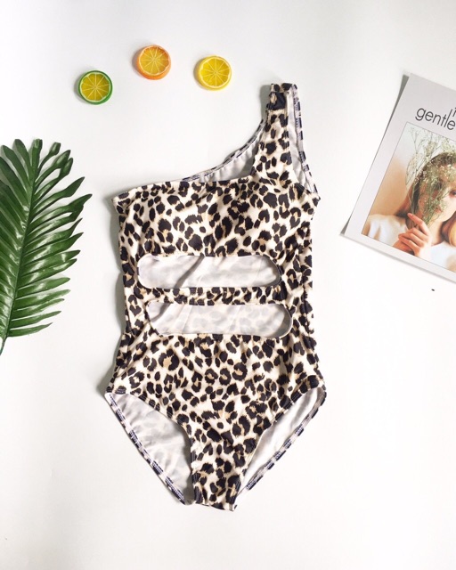 Bikini liền mảnh che bụng lệch vai da beo