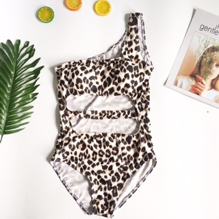 Bikini liền mảnh che bụng lệch vai da beo