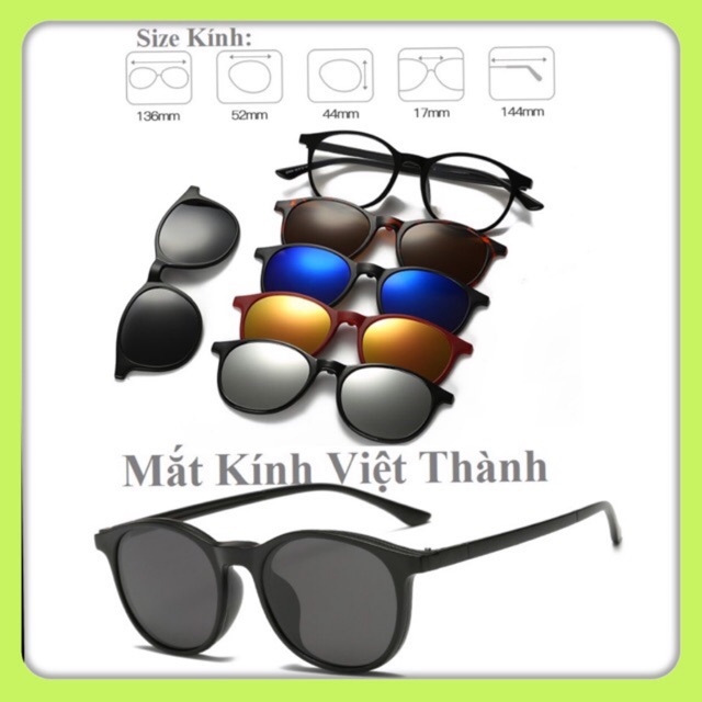mắt kính râm cận 5 trong 1 gọng kính cận nam nữ đa năng 5 in 1