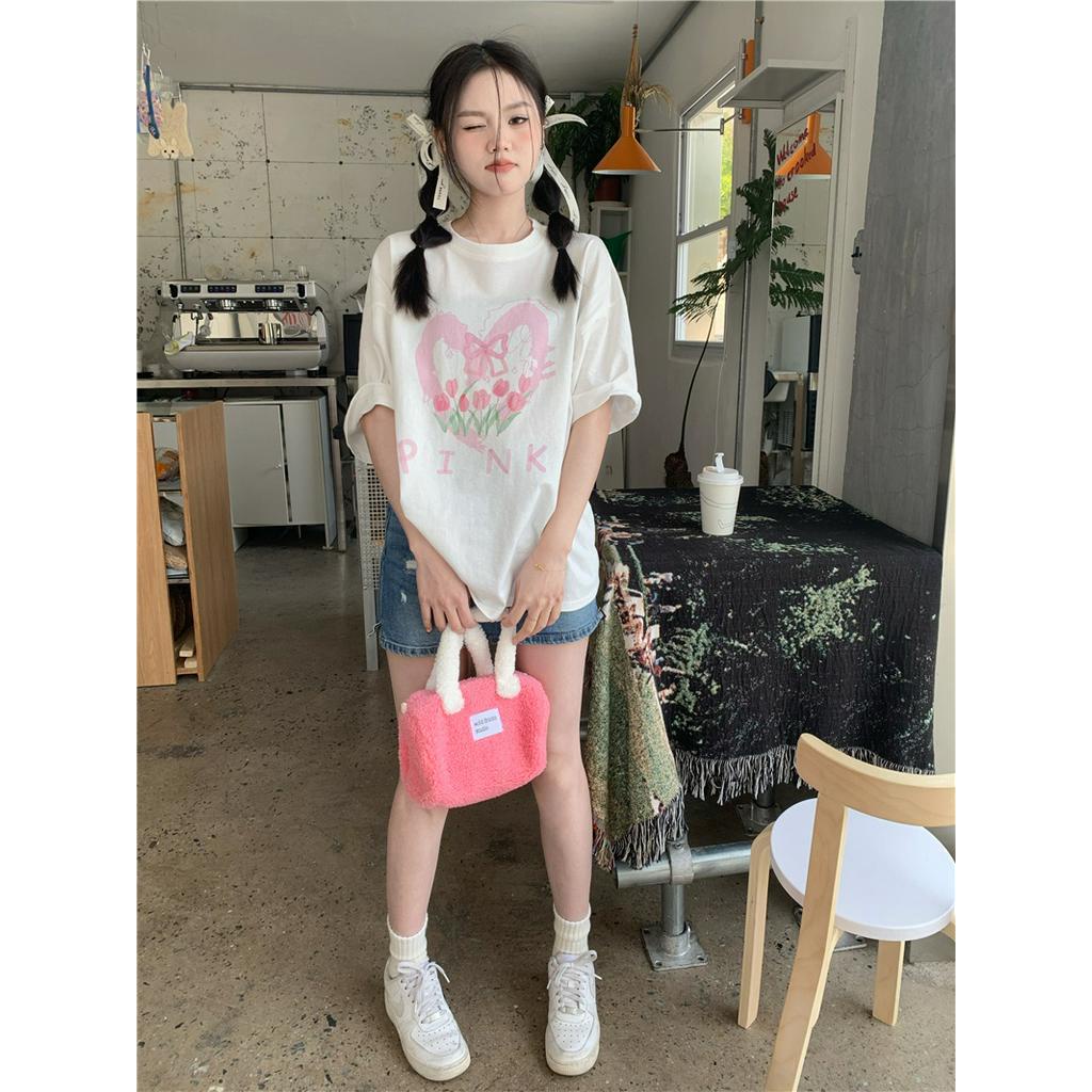 Áo Thun Dáng Rộng Ngắn Tay In Hình Hoa Tulip Thời Trang Cá Tính 61822