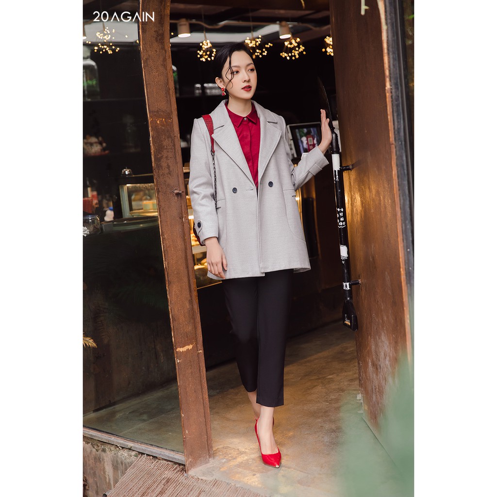 Áo khoác dạ cúc bấm 20AGAIN, dáng dài, cổ vest, dạ lì KDA1502 | BigBuy360 - bigbuy360.vn