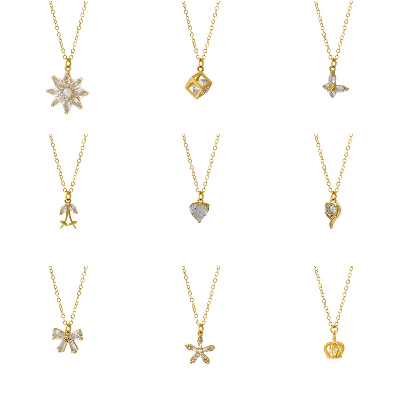 XiaoboACC Dây Chuyền Khối Zircon Họa Tiết Bướm / Vương Miện / Trái Tim / Rỗng Thời Trang Hàn Quốc Dễ Thương