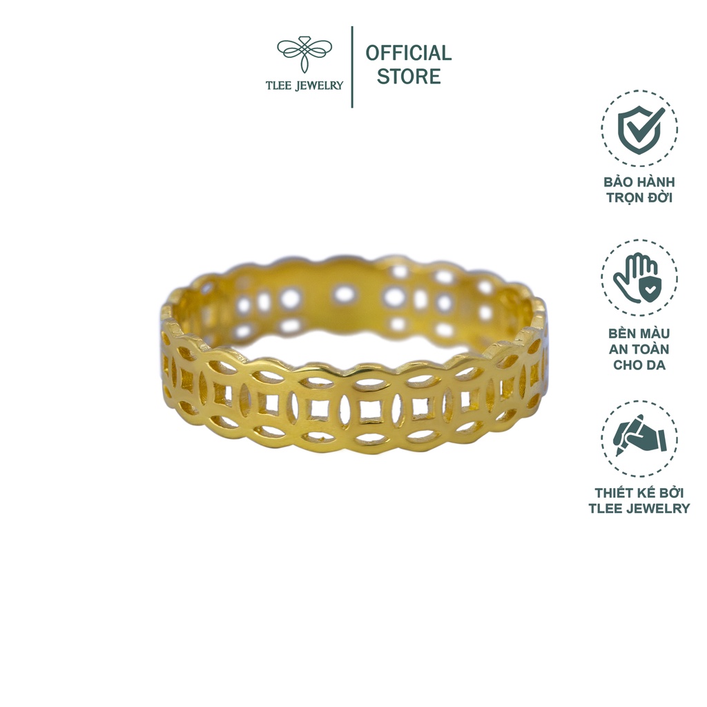 Nhẫn bạc nữ TLEE kim tiền mạ vàng 14k trơn cao cấp TleeJewelry A0136