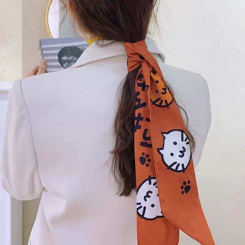 【cfh】Retro Streamer French Scarf Ribbon Scheming Printing Headband Female Tying Hair-1PCS