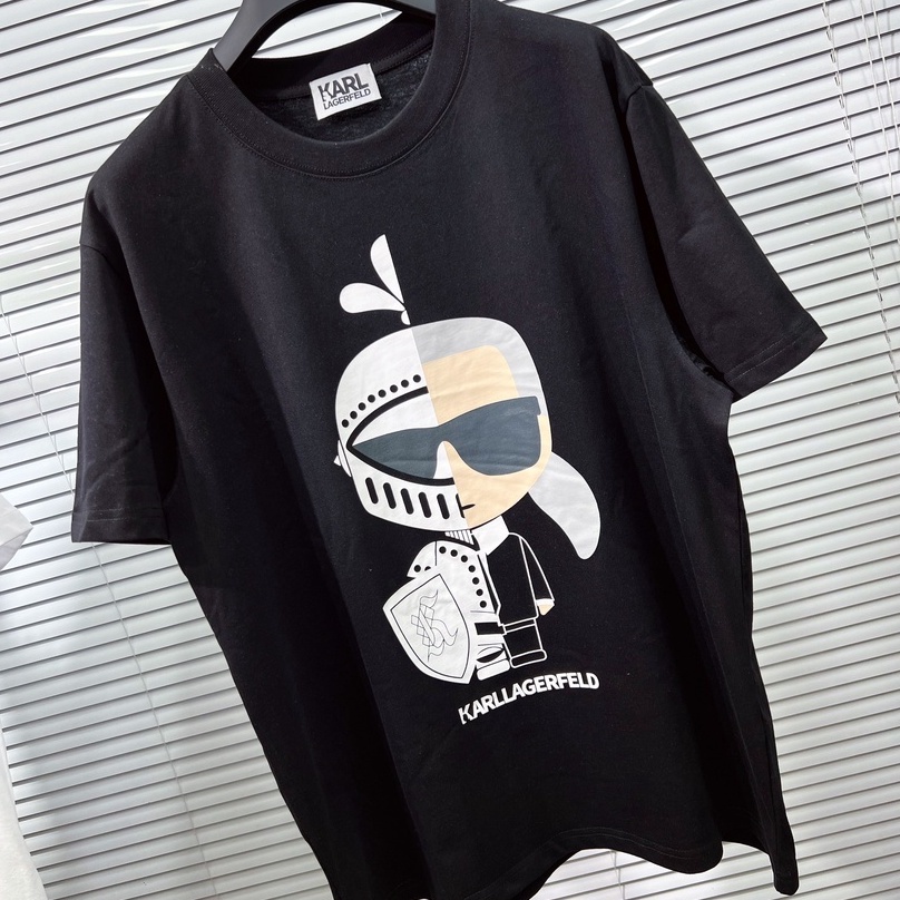 Áo thun tay lỡ KARL LAGERFELD Kỵ sĩ siêu thời trang, Áo Phông Unisex Nam Nữ