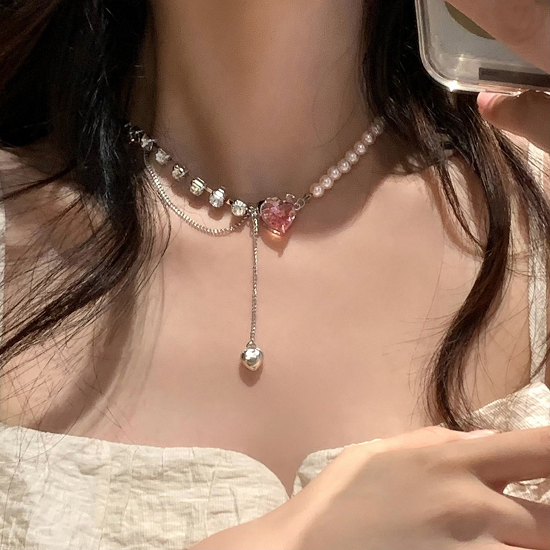 Vòng cổ Ngọc Trai Hình Trái Tim Phong Cách Hàn Quốc Dành Cho Nữ