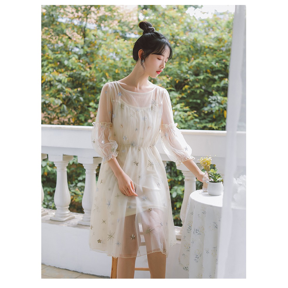 Đầm Ulzzang tiểu thư đính sao | BigBuy360 - bigbuy360.vn