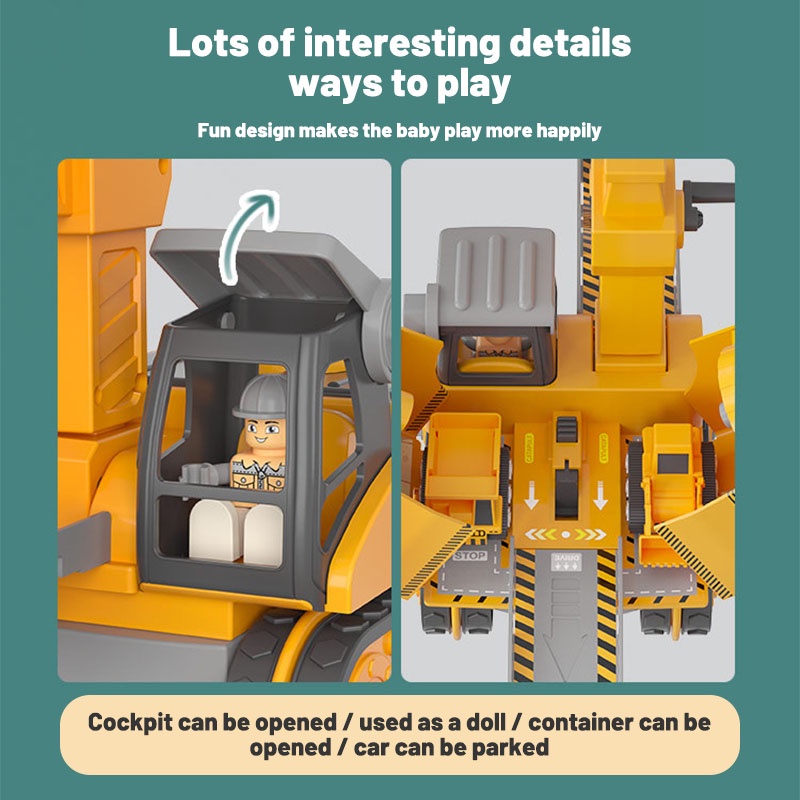 Đồ chơi xe xúc cần cẩu SEA SUN TOYS biến hình DIY 4 trong 1 với đường trượt xe vui nhộn