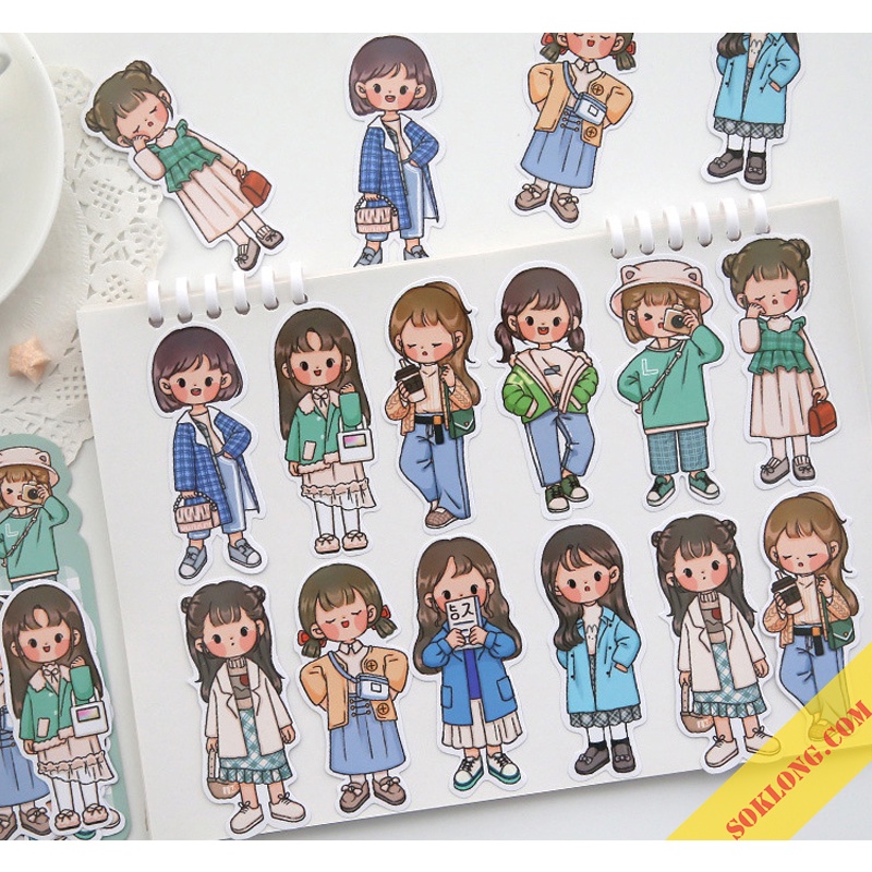 Bộ Sticker cô nàng, chàng trai cá tính - Nhãn dán stick trang trí sổ, album, nhật ký Tuệ Minh