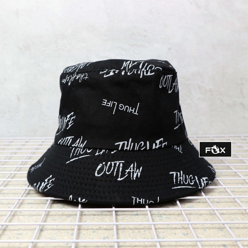Mũ bucket nam nữ THE FOX nón tai bèo vành ngắn họa tiết THUGLIFE đen trắng