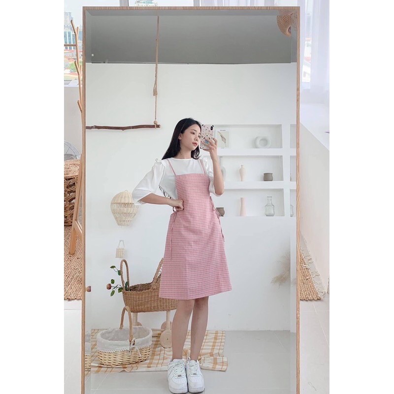 SET YẾM ĐEN/KẺ DÂY + ÁO VOAN TRẮNG TAY LỬNG Ulzzang (ảnh thật/sẵn/video)