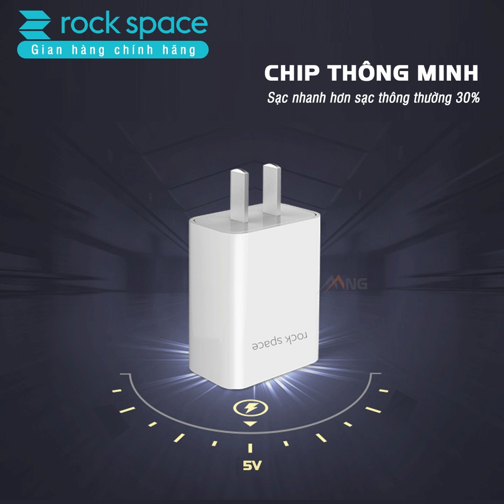 Củ sạc nhanh cho iphone, Samsung Rockspace T6 1A 1 cổng USB, chân dẹt, ổn định, không nóng hàng chính hãng BH 1 năm