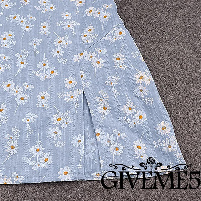 Đầm chữ A hai dây cổ V xẻ tà in họa tiết hoa dành cho nữ