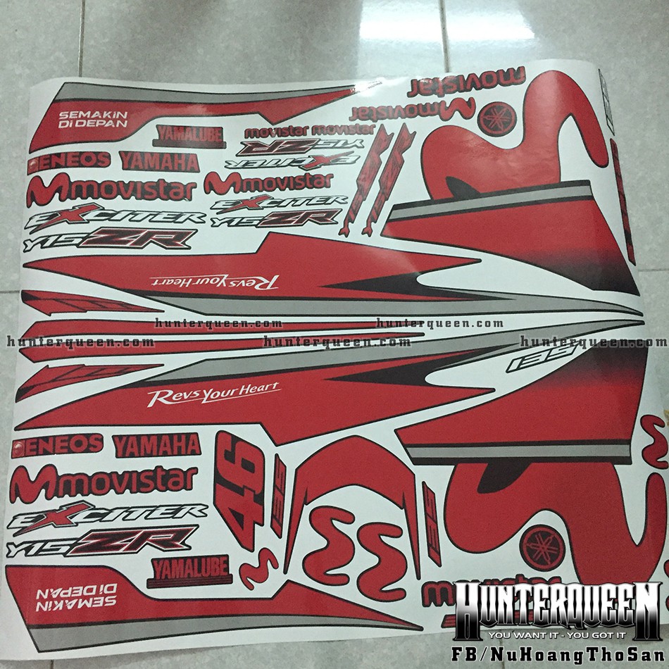 Tem rời Exciter 135 đời 2011-2014. Dán xe đen, tem đỏ bạc