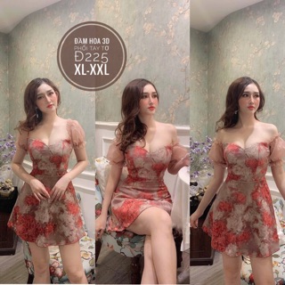 Đầm Hoa 3D Phối Tay Nude Bigsize (Có Ảnh Thật)