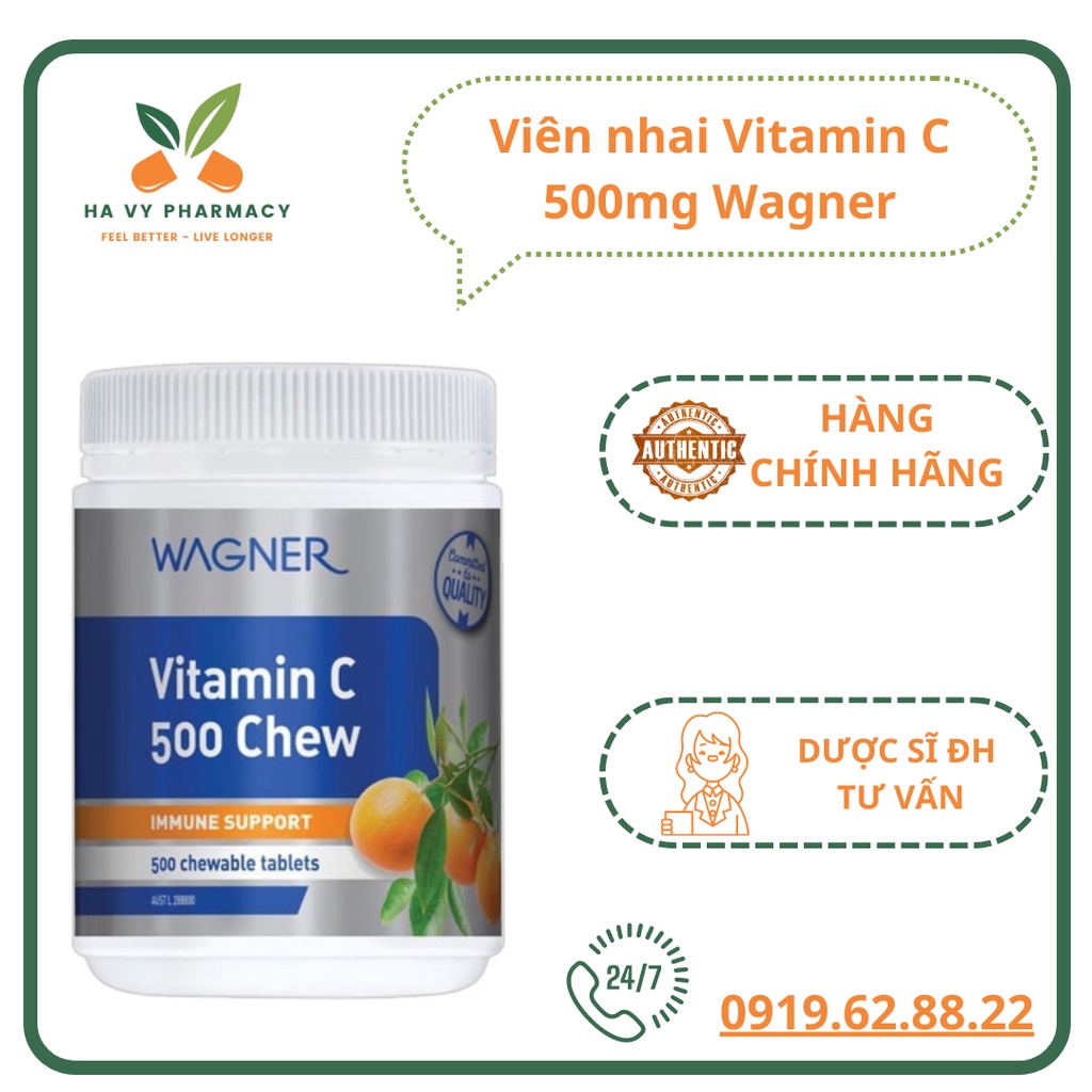 Viên nhai bổ sung vitamin C Wagner tăng sức đề kháng lọ 500 viên