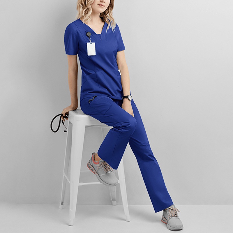 Set Áo Thun Ngắn Tay Cổ Chữ V + Quần Dài Đồng Phục Cho Nữ Y Tá / Bác Sĩ